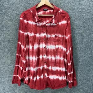 Torrid Shirt Women 2 Red Striped Button Up Collared Long Sleeve Rayon Pockets